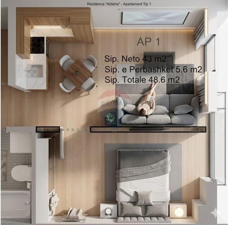 APARTAMENT 1+1 NË SHITJE NË RADHIMË