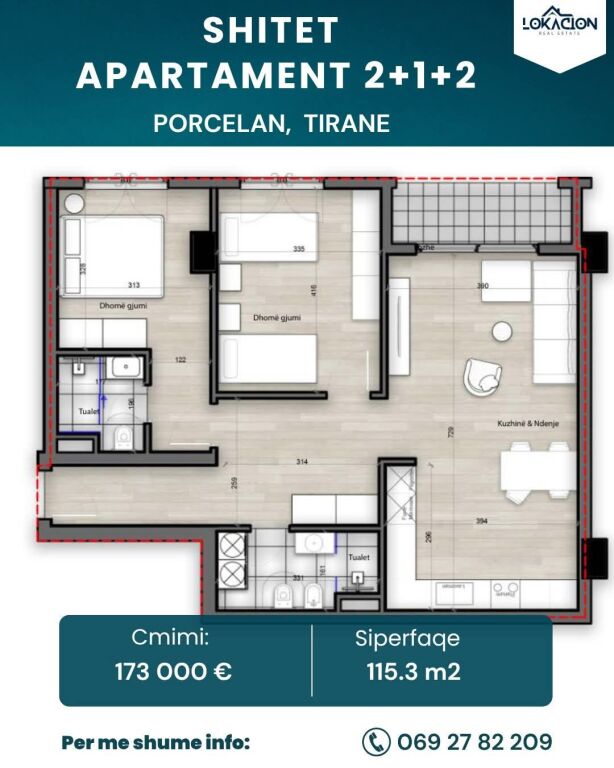APARTMENT 2+1+2 FOR SALE - PORCELAN, TIRANA