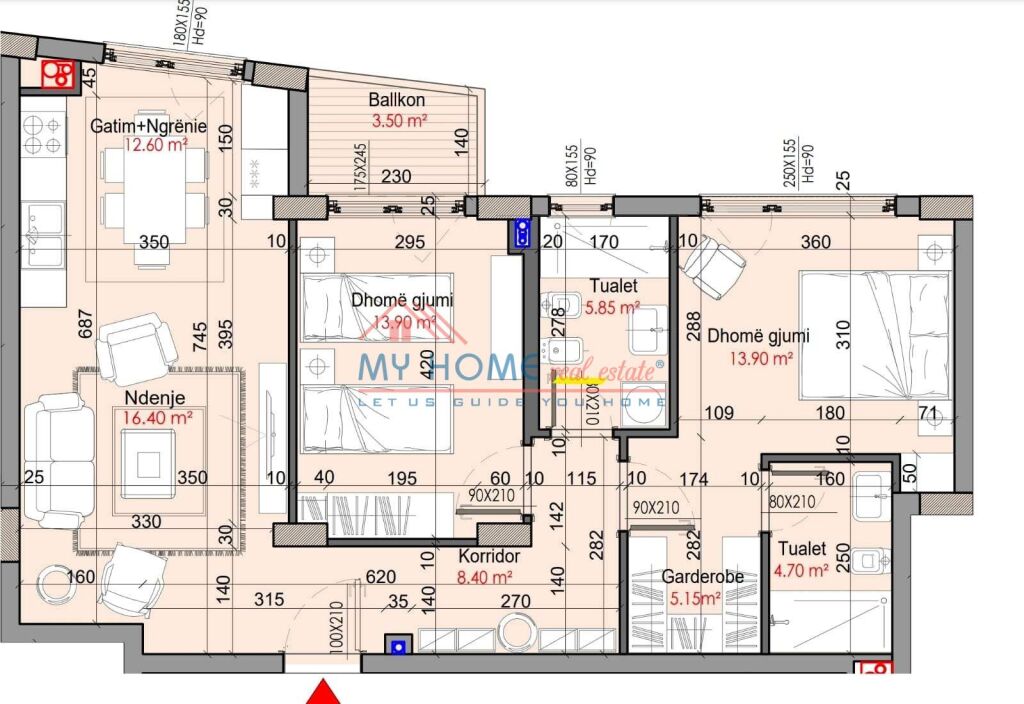 Apartment 2+1+2 Parking spaces for sale at Tower Bridge in Tirana