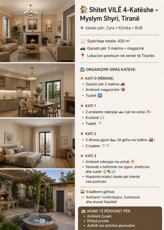 🏡✨ 4-Storey VILLA for Sale – Myslym Shyri, Tirana ✨🏡