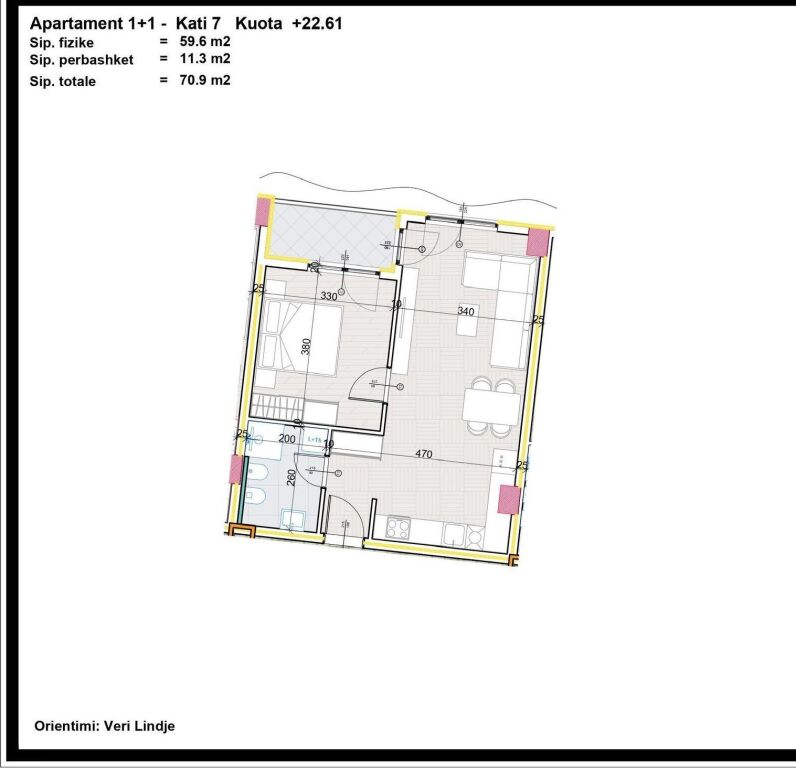 Në shitje | Apartament 1+1 kati 7 te Aluna Residence, Paskuqan
