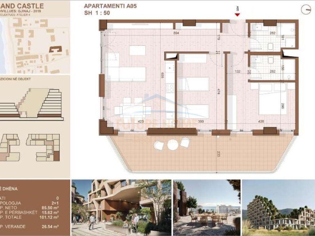 2+1 apartment for sale in the Sand Castle residence, Shëngjin, only 150 meters from the sea.