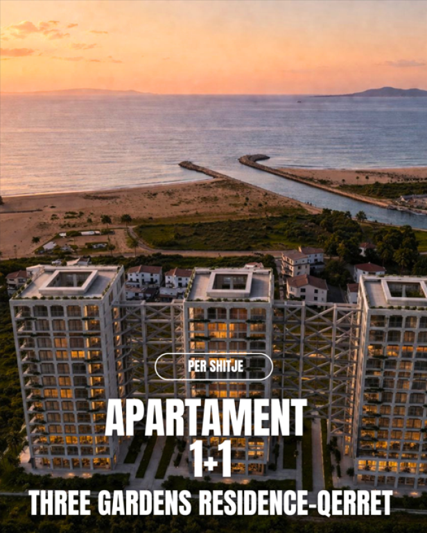 Apartament 1+1 për Shitje, Pamje ballore me detin – Three Gardens Residence, Qerret