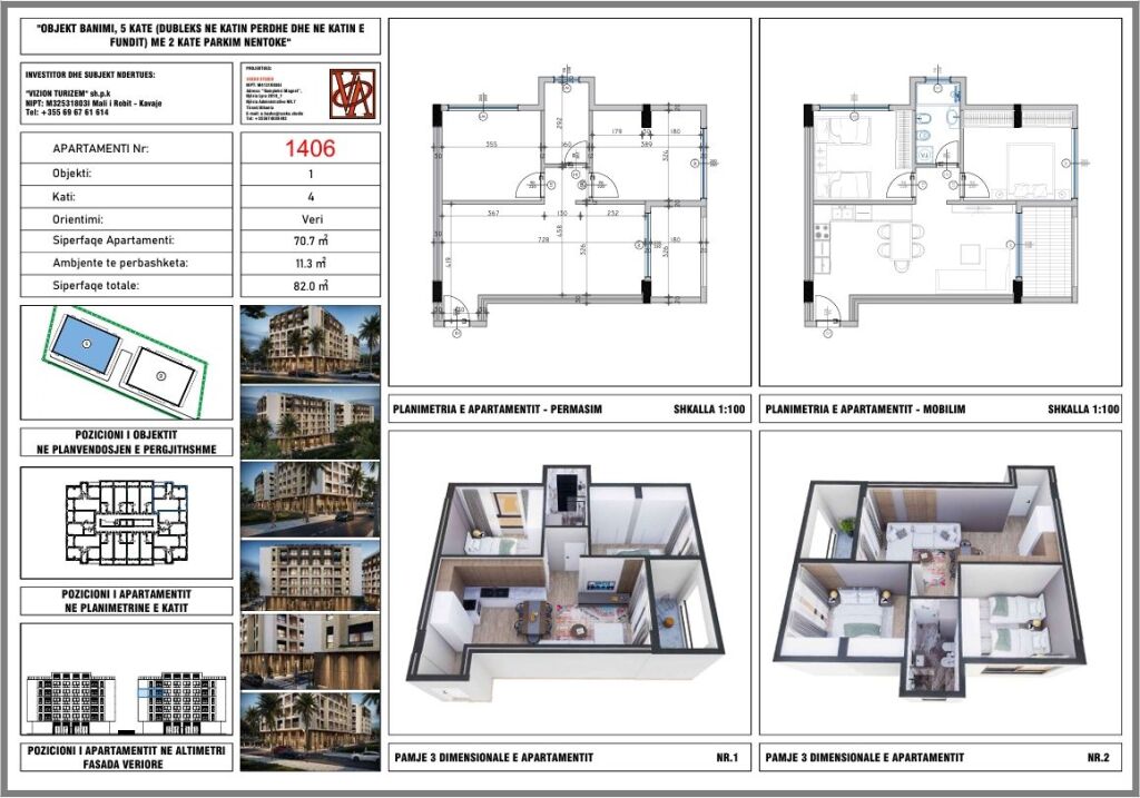 Shitet apartament 2+1 tek Vizion Residence, Mali i Robit !