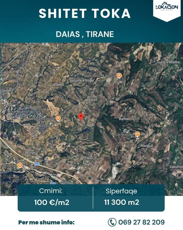 LAND FOR SALE 11300 M - DAIAS, TIRANA