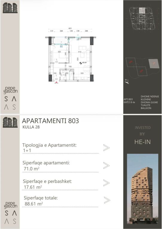 Vendiamo Appartamento 1+1 presso Shqiponja Building, Prezzo occasione per poco tempo