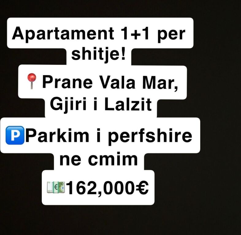 Apartament 1+1 per shitje me parkim, Gjiri i Lalzit, prane Vala Mar
