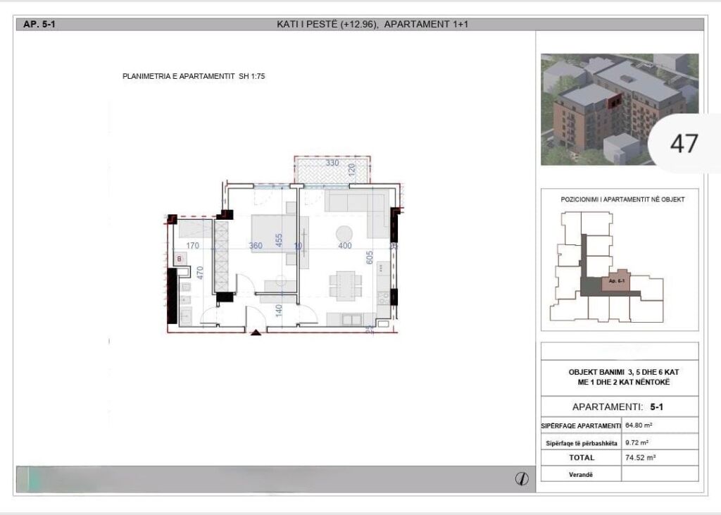 Apartment 1+1 for sale Paskuqan