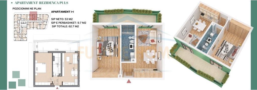 Shitet Apartament 1+1,Rezidenca Puls,Rruga e Dibres