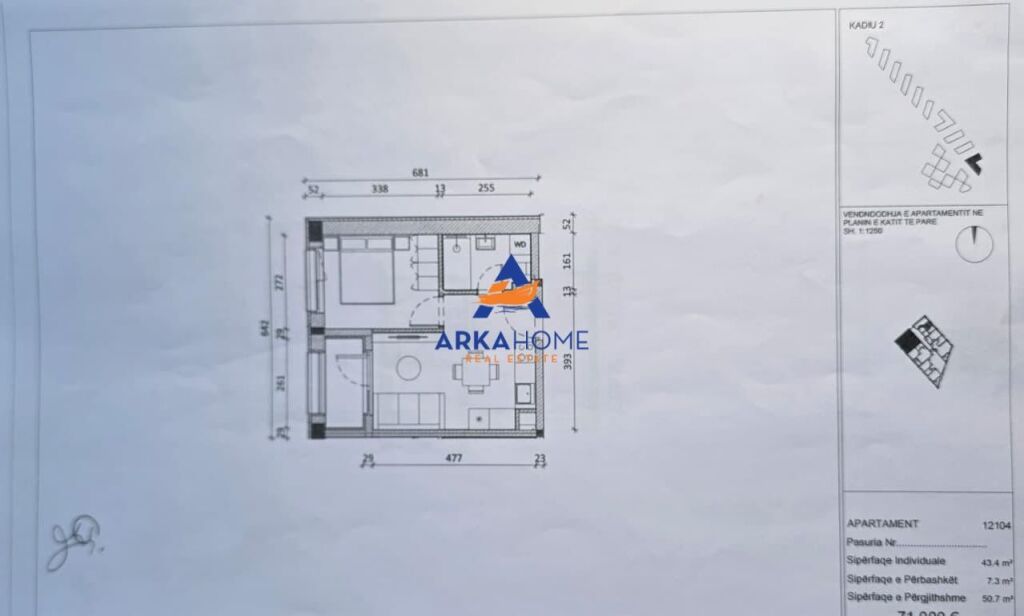 VENDESI APPARTAMENTO 1+1+BALCONE "REZIDENCA KADIU, ALI DEM" 76050 EURO