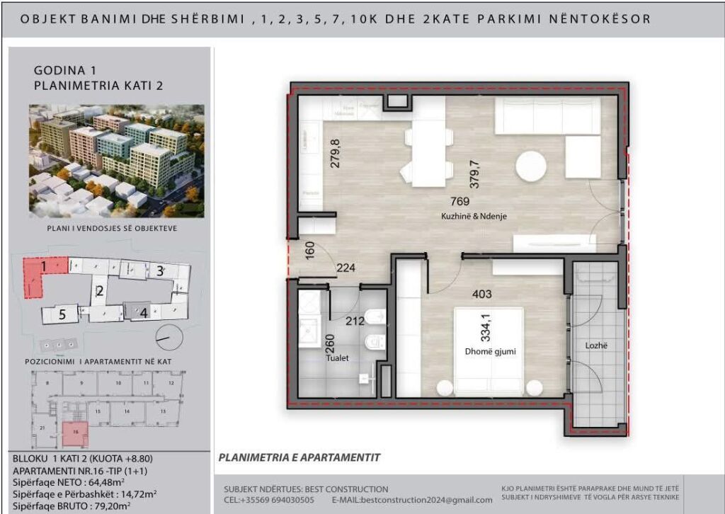 OCCASIONE- VENDESI APPARTAMENTO 1+1 - COMPLESSO SPLENDOR, PORCELAN, TIRANA