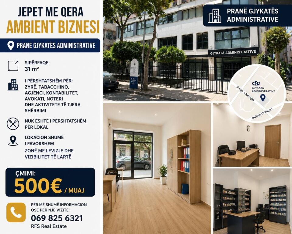 🏢 Jepet me Qera Ambient Biznesi ne Laprake 📍 Prane Gjykates Administrative, 500 mije leke