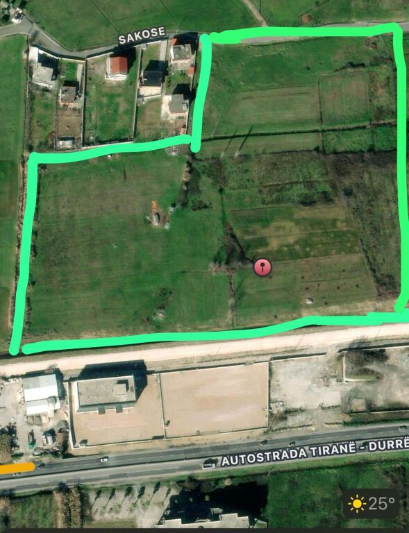 Land for sale in Vorë, 24 dynym, near the highway. Price: 70 €/m² (negotiable).