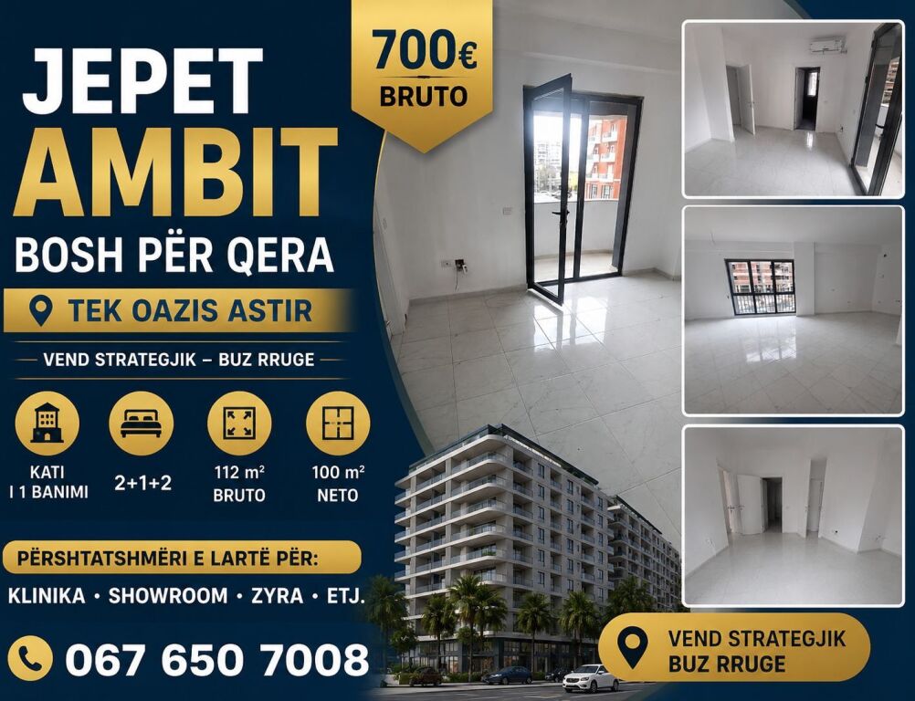 🏢 JEPET AMBIENT BOSH ME QERA – OAZIS ASTIR 🏢 700 Euro