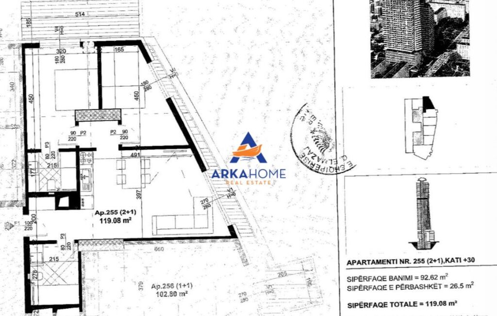 SHITET APARTAMENT 2+1+BALLKON " THE 44 TOWER,RRUGA DRITAN HOXHA " 322.000 EURO