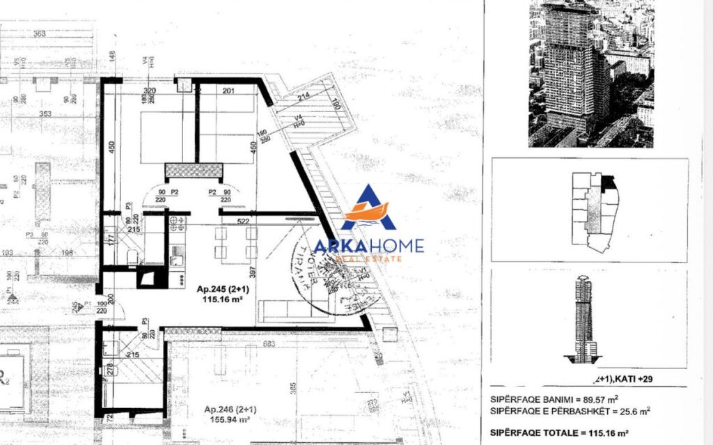 SHITET APARTAMENT 2+1+BALLKON " THE 44 TOWER,RRUGA DRITAN HOXHA " 311.000 EURO