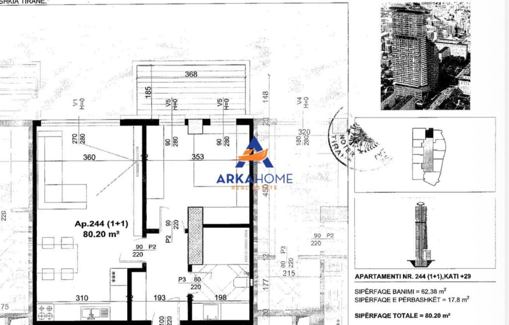 SHITET APARTAMENT 1+1+BALLKON " THE 44 TOWER,RRUGA DRITAN HOXHA" 216.000 EURO