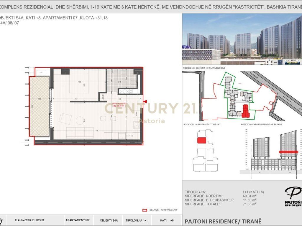 Apartment 1+1 for Sale in Pajtoni Residence, Tirane 118,192 €
