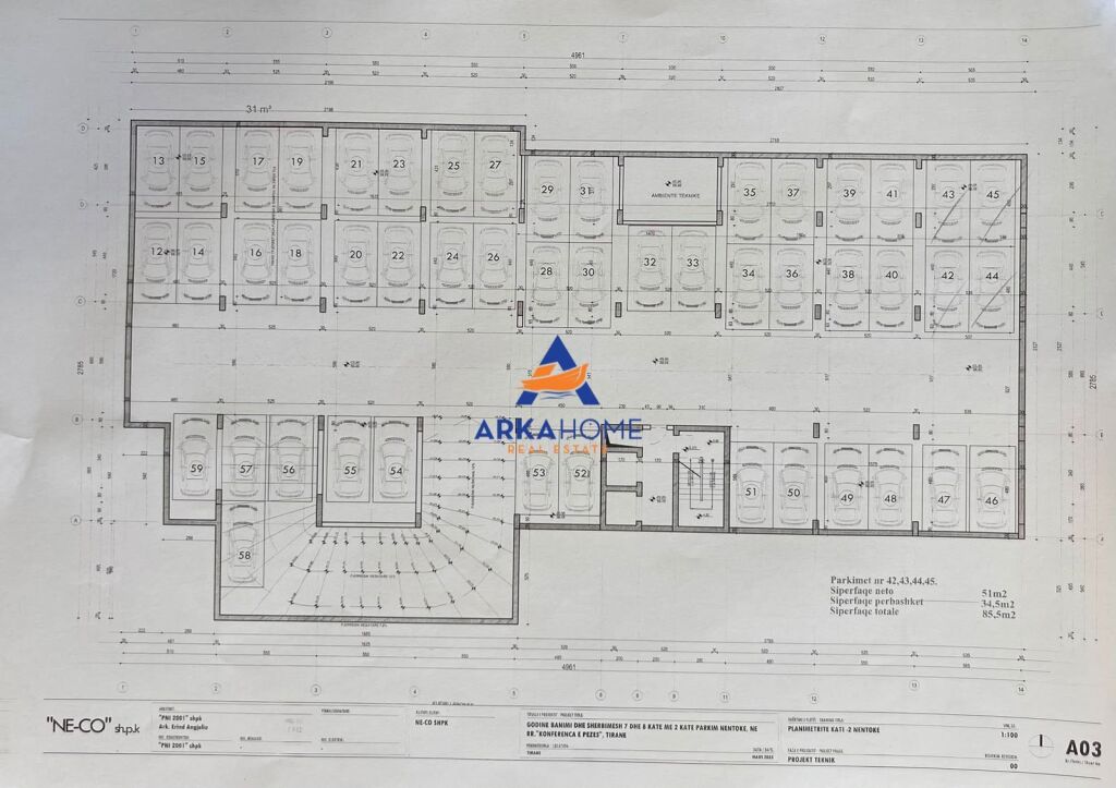 GARAGE CHIUSO IN VENDITA 85,5 M2 "VIA LLAZI MIHO, VICINO ALLA BANCA CREDINS" 76.950 EURO