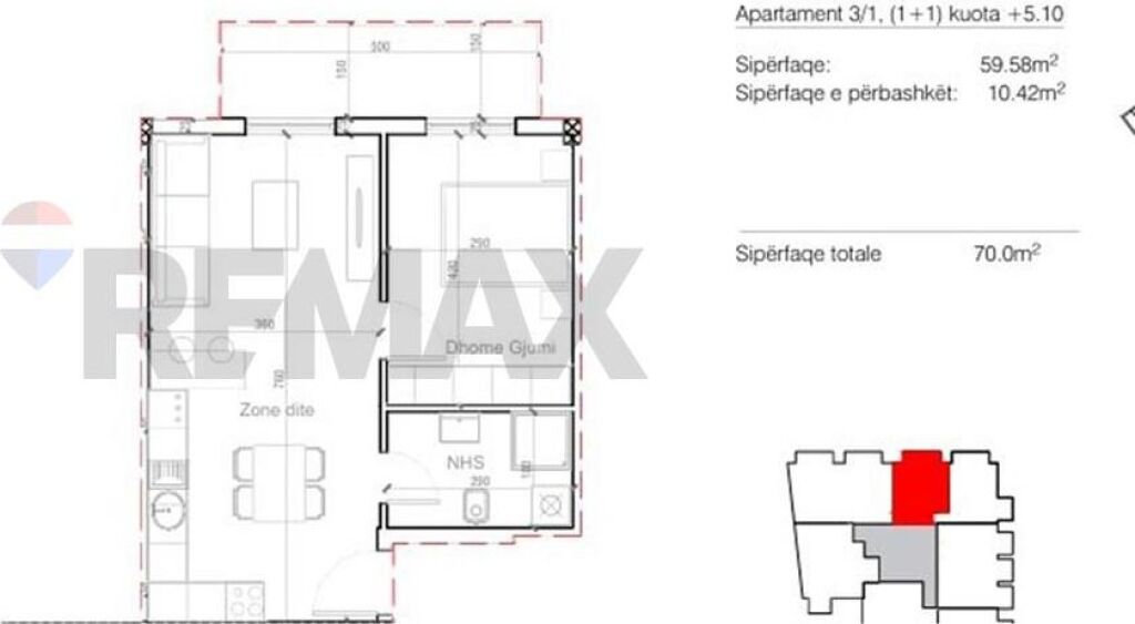 Apartament 1+1 +Post parkimi TE PORTA TIRANA E RE