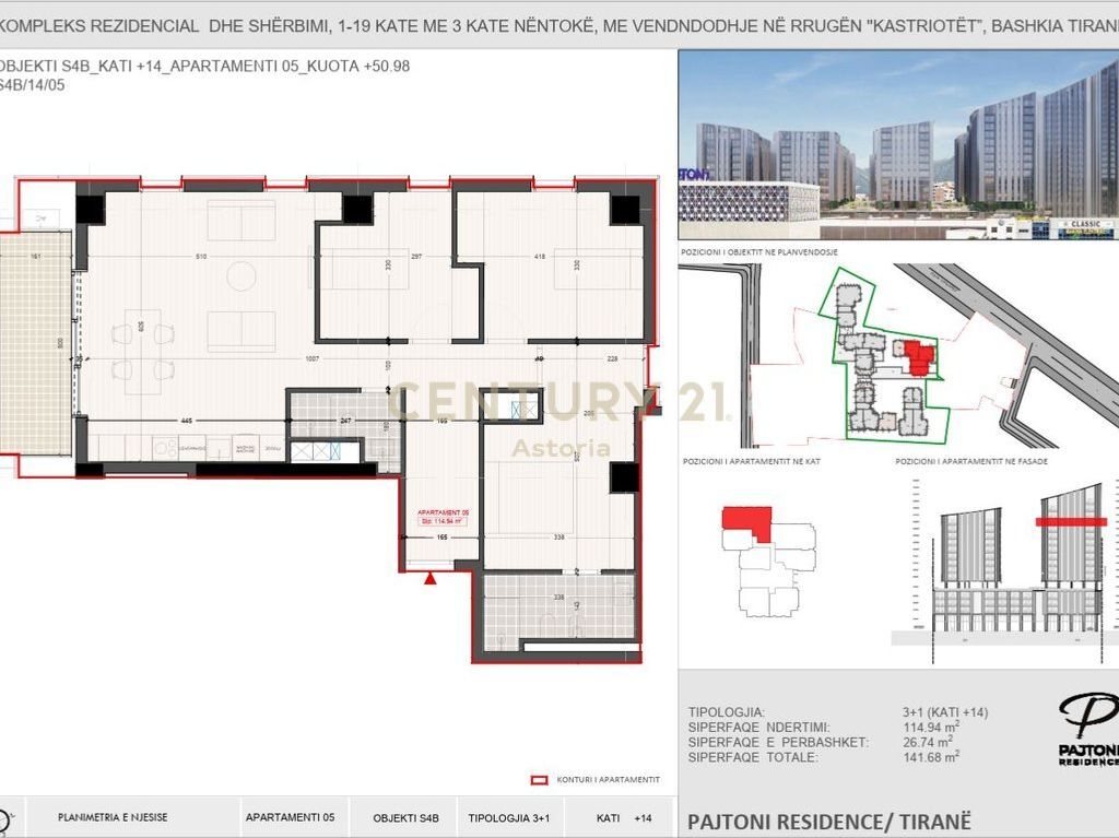 Apartament 3+1+2për Shitje në Pajtoni Residence, Tirane 240,842 €