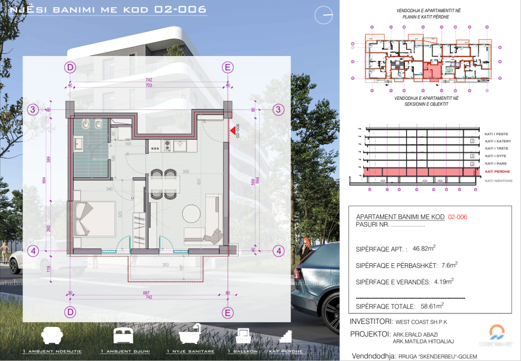 Appartamento arredato 1+1 in vendita a Golem, Mali i Robit, Durrës - 93.800€ | 58,61 m²