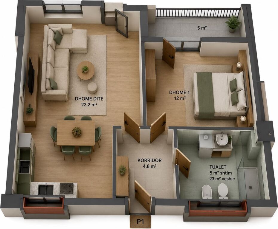 hitet Apartament 1+1 në Kompleksin Mangalem (Godinë e Veçuar)