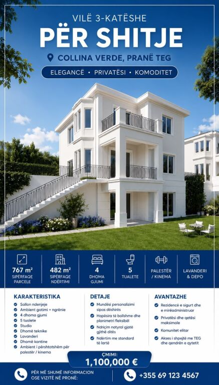 🏡Vilë 3-Katëshe për Shitje – Collina Verde, pranë TEG-ut🔥
