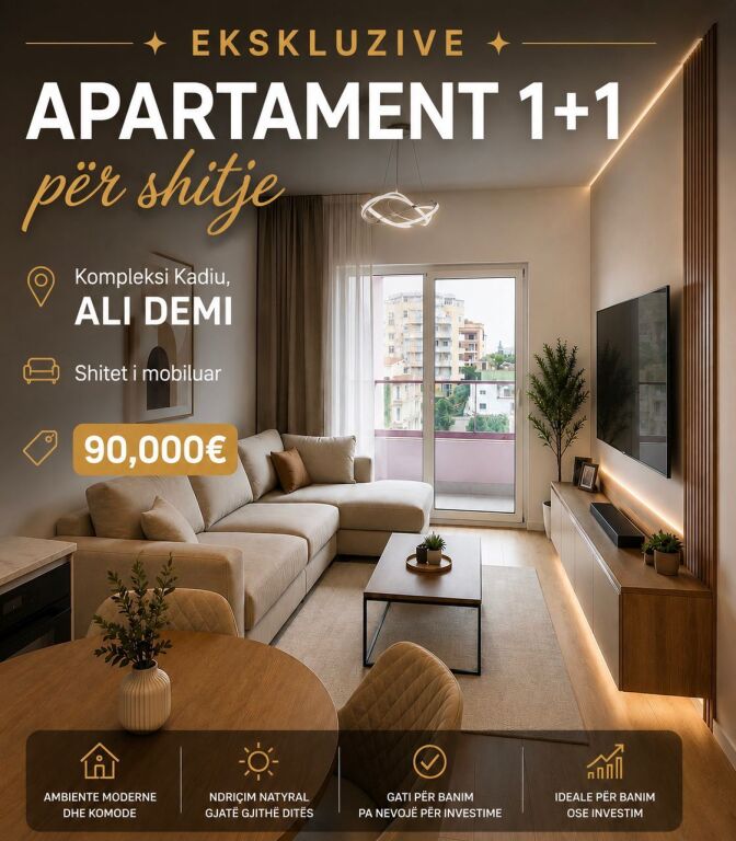 🛋️EKSKLUZIVE – SHITET APARTAMENT 1+1 NË 📍KADIU RESIDENCE, ALI DEM!