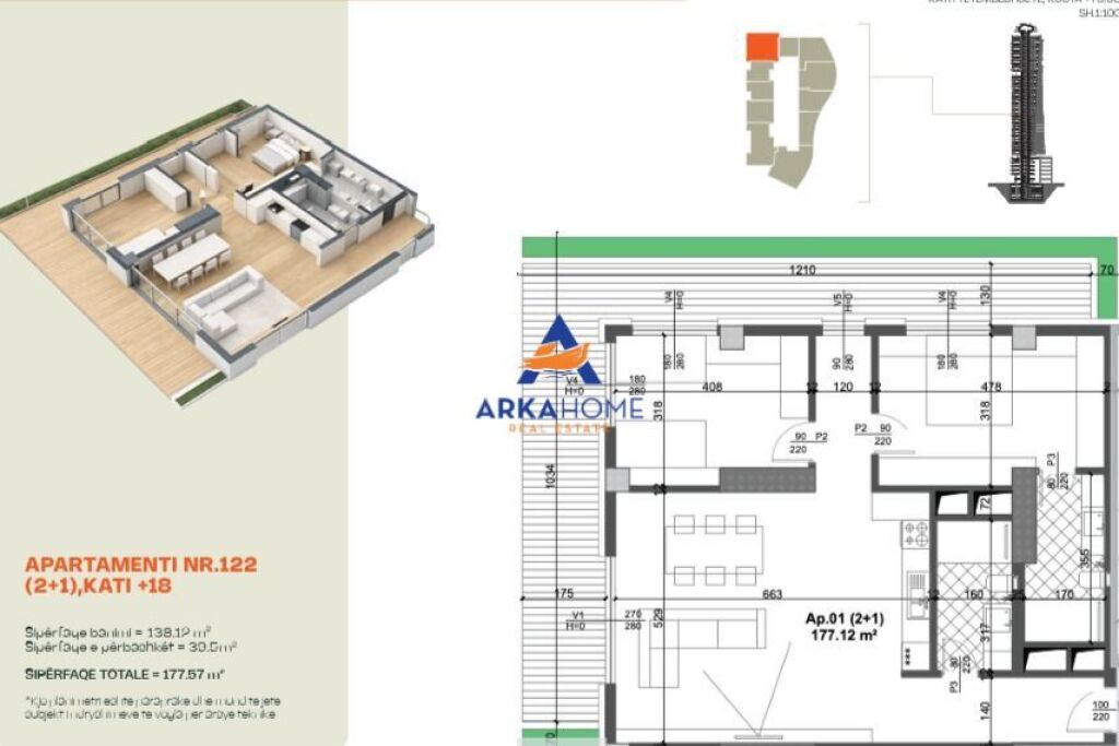 FOR SALE APARTMENT 1+1BALCONY "THE FORTY FOUR TOWERS, ZOGU I ZI" 238,500 EURO
