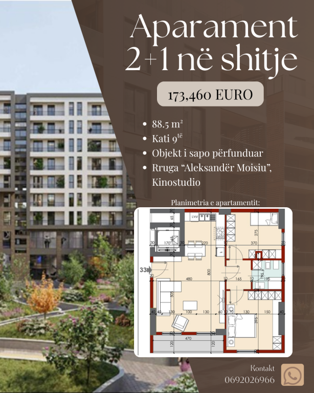 Apartment 2+1 for sale – Kinostudio, Tirana