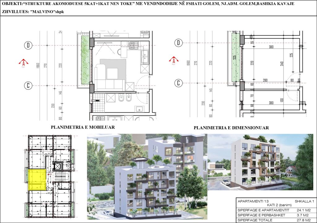 Appartamento 2+1 in Vendita a Mali i Robit, Golem