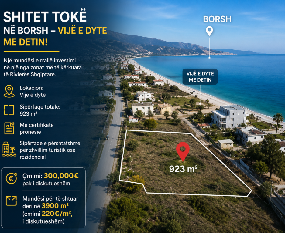 Land for sale in Borsh – Second line with the Sea! 🌴