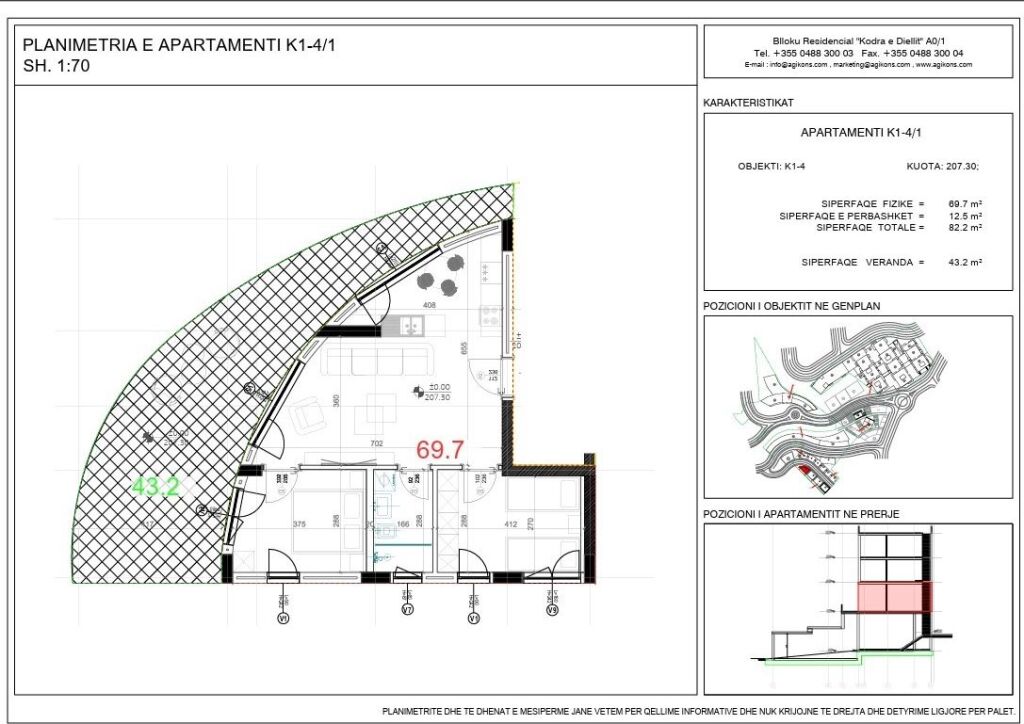 Apartment 2+1 for sale at Rezidenca Kodra e Diellit 2 !