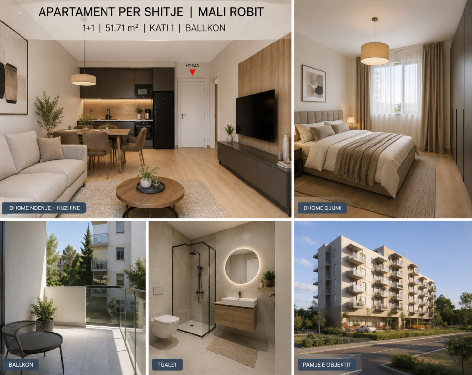 🏡 APARTAMENT 1+1 PËR SHITJE – MALI I ROBIT, GOLEM