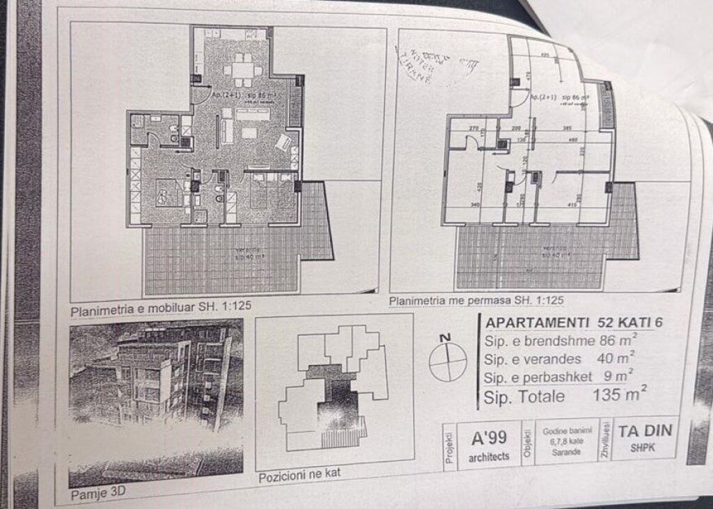 SARANDË, SHESIM APARTAMENT 2+1+2 + VERANDE NË PORTIN E LIMIONIT 300,000 €