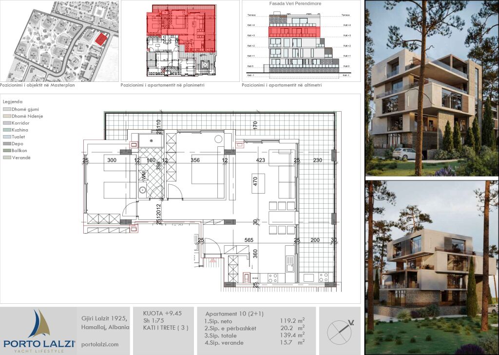 Appartamento 2+1 in Vendita a Hamallaj, Porto Lalëz