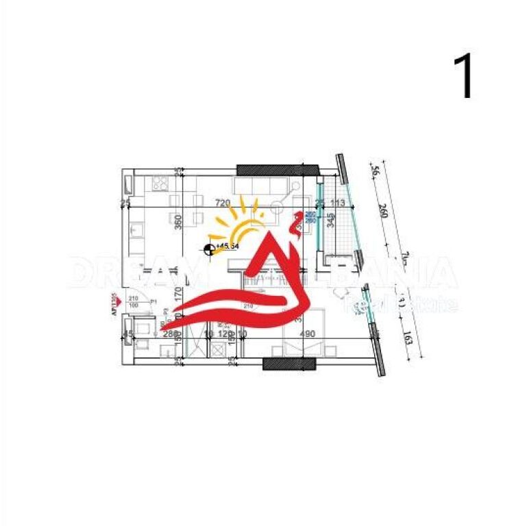 Apartment 1+1 for sale at Rezidenca Shqiponja Square Building, Tirane (ID 41111609)