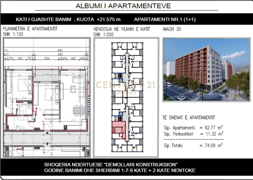 Shitet Apartament 1+1 në Rezidencën Demollari – Kamëz