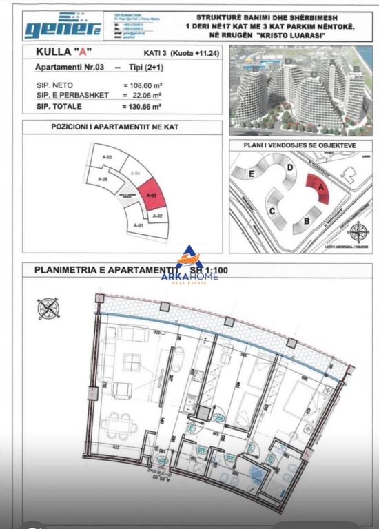 FOR RENT APARTMENT 2+1+BALCONY+PARKING SPACE FOR OFFICES/RESIDENCE "TE LAKE VIEW RESIDENCE" 2000 EURO