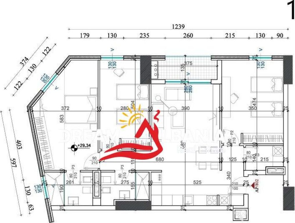 Apartment 3+1 for sale at Rezidenca Shqiponja Square Building, Tirana (ID 4131513)