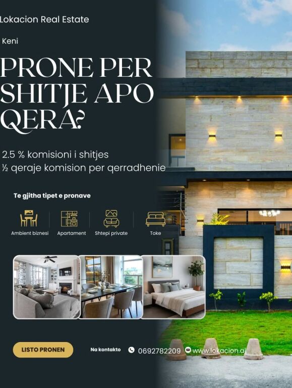 Prone per shitje apo qera?  2.5 % komisioni i shitjes ½ qeraje komision per qeradhenie