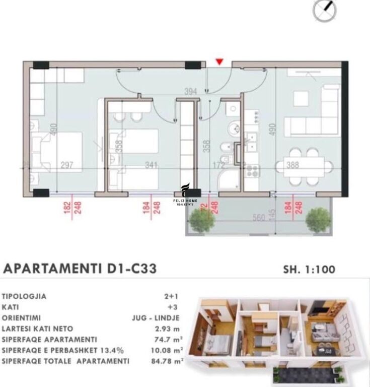 VENDESI APPARTAMENTO 2+1 MJULL-BATHORE 165.000 EURO  FH-84238