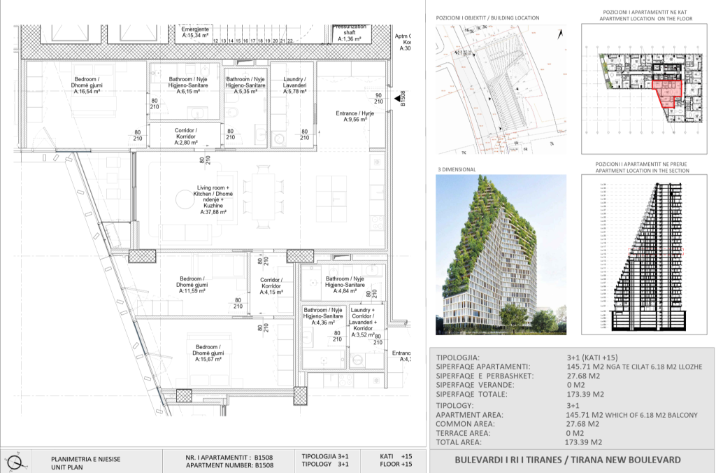 Shitje | Apartament 3 + 1 | New Boulevard Tower | 420000 €