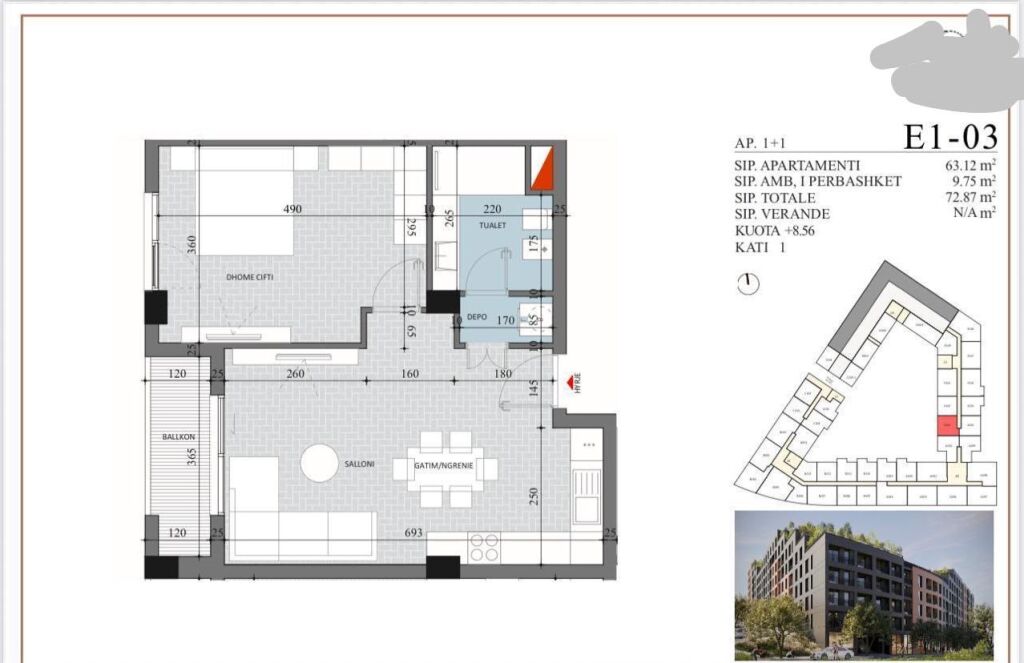 Shitet Apartament 1+1 ne cmimin 80.000 euro , Paskuqan rruga Mark Tirta
