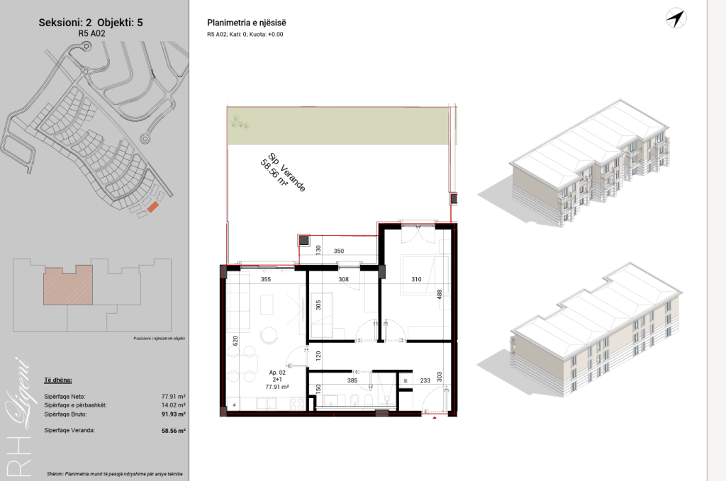 2+1 Apartment with Veranda for Sale at Rolling Hills Lake, Tirana | 91.93 m² | Ground Floor