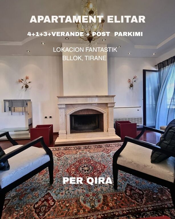 Jepet me qira super apartament ELITAR për klientë elitarë! Ne zonen e Bllokut.  👑  🏡 4+1+3 + Verandë 🌿 + Post Parkimi 🌇 Pamje fantastike &amp; luks absolut 🛋️ Arredim premium nga markat prestigjioze Fendi &amp; Scavolini ✨