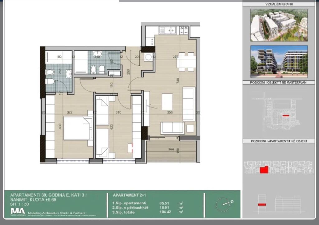 Appartamento 2+1+Balcone in vendita 3° Piano, 105 m² 125.000 € Univers City vicino a QTU