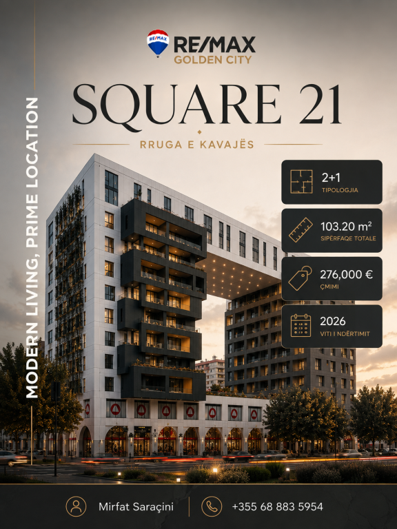 Apartament 2+1 në shitje te Square 21, Tiranë