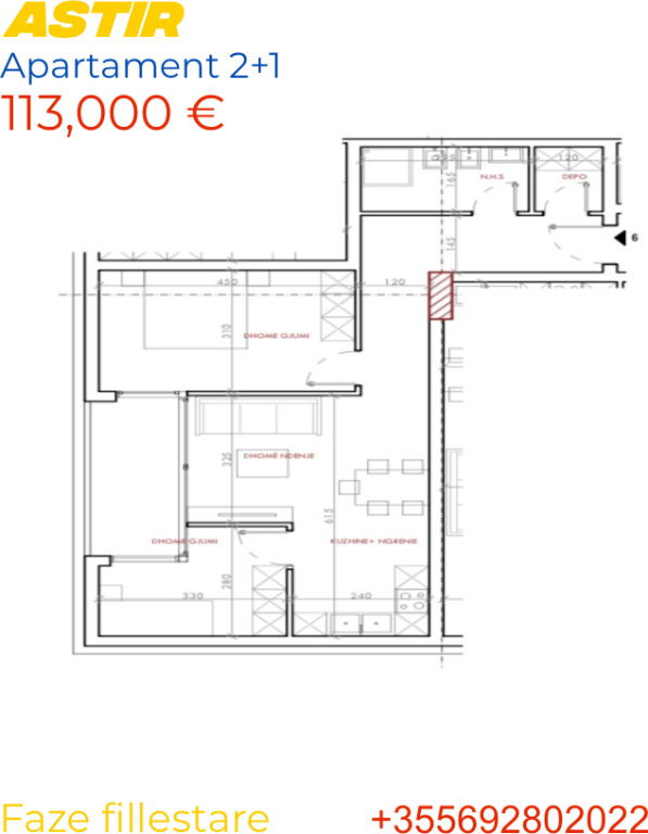 ASTIR APARTAMENT 2+1 PER SHITJE!